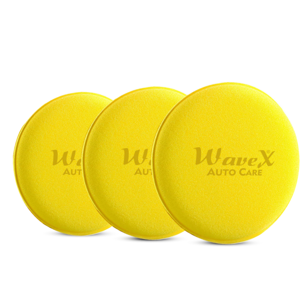 Wavex Ultrafine Foam Applicator + Microfiber Cloth - 350GSM - 40X40CM (Pack of 1 Microfiber, 3 Foam Applicators Yellow)
