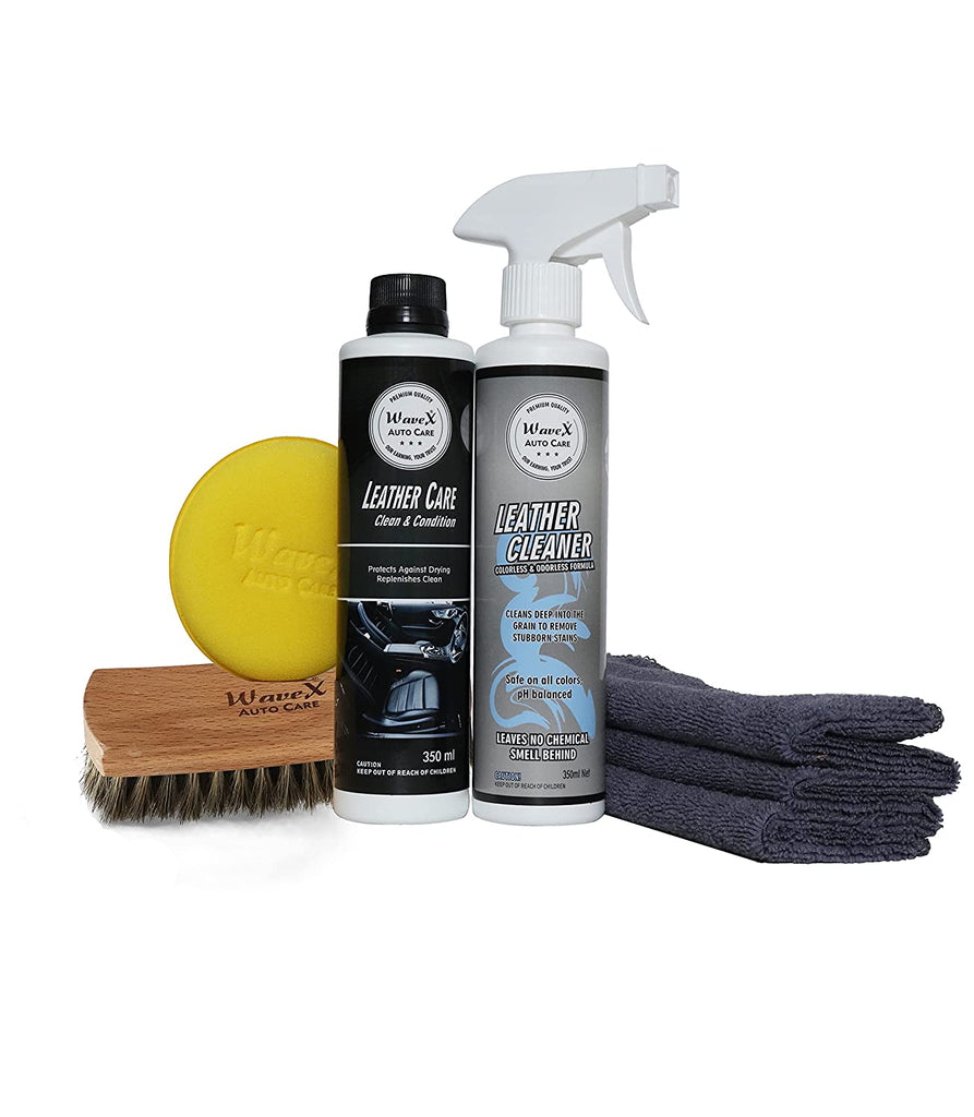 Wavex Leather Care Kit (Leather Cleaner & Conditioner, Premium Horse Hair Brush, Microfiber & Foam Applicator)