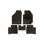 Elegant Luxury Leatherette Car Floor Mat Black and Orange Compatible With Hyundai I20 2020