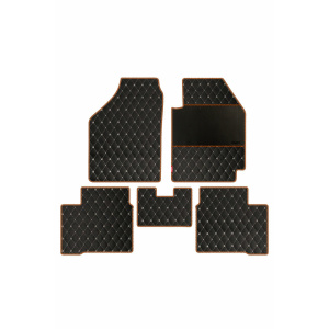 Elegant Luxury Leatherette Car Floor Mat Black and Orange Compatible With Mercedes Benz E350