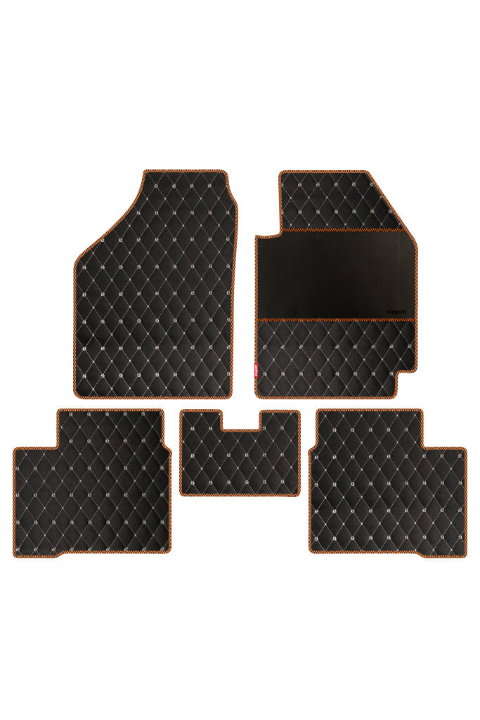 Elegant Luxury Leatherette Car Floor Mat Black and Orange Compatible With Skoda Kushaq