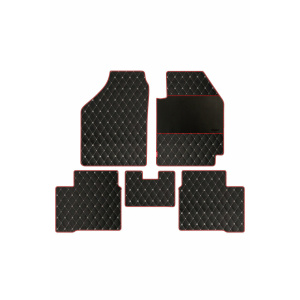 Elegant Luxury Leatherette Car Floor Mat Black and Red Compatible With Maruti Estilo