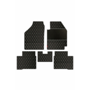 Elegant Luxury Leatherette Car Floor Mat Black and White Compatible With Honda Jazz