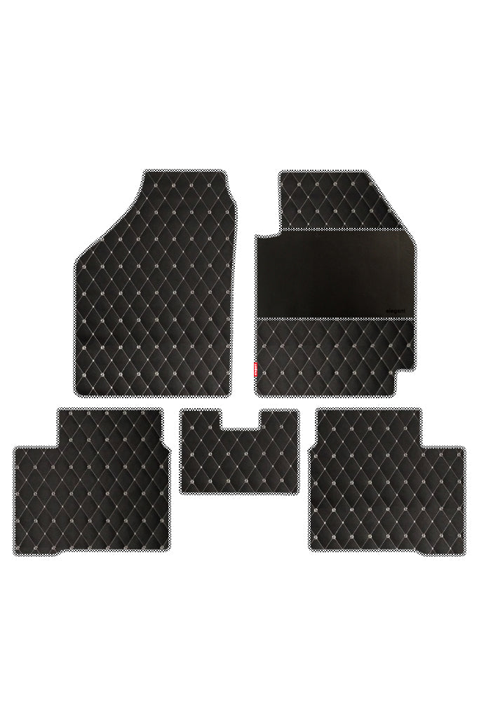 Elegant Luxury Leatherette Car Floor Mat Black and White Compatible With Maruti Wagon R 2019 Onwords