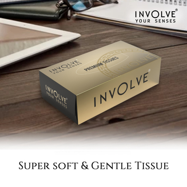 Involve Tissue Box | Premium Gold | Pack of 3 | Super Soft Face Tissue - ITB02
