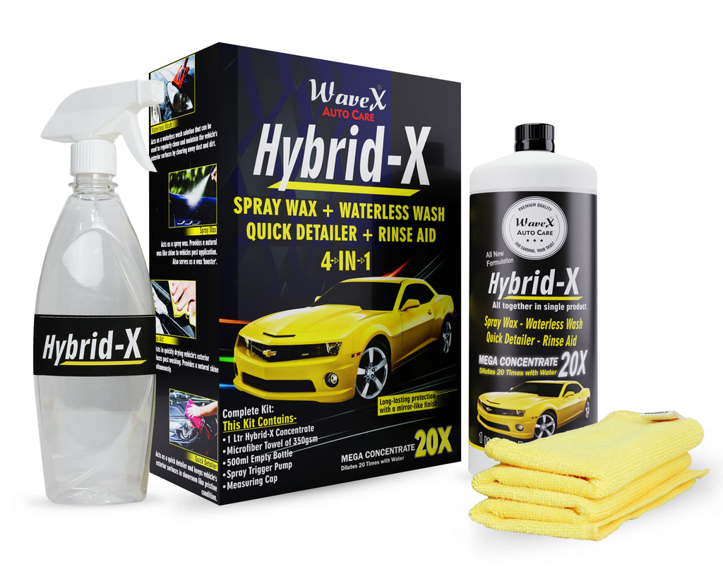 Wavex Hybrid-X Concentrate Spray Wax, Waterless Wash, Rinse Aid and Quick Detailer (1Ltr) with Microfiber Cloth
