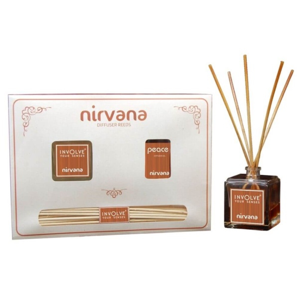 Involve Nirvana Reed Aroma Diffuser - Peace Scent -100ml Oil + 15 Sticks & Dispensing Bottle - INIR04
