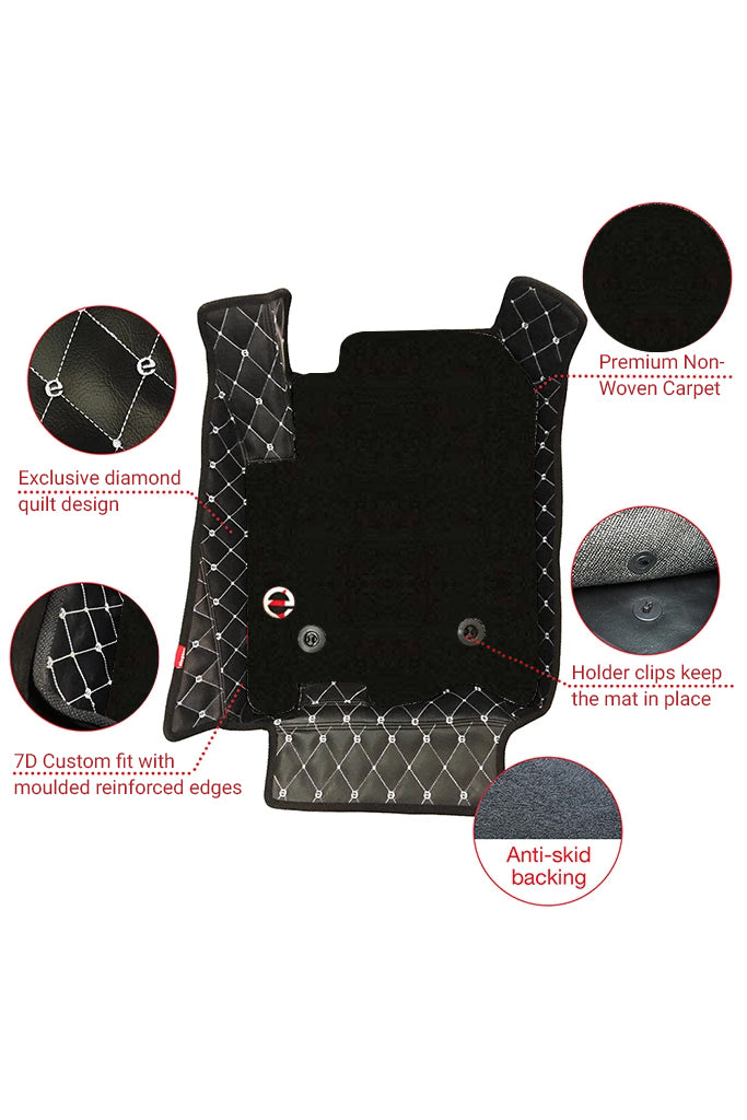 Elegant Royal 7D Car Floor Mat Black and White Compatible With Kia Carens 6 Seater