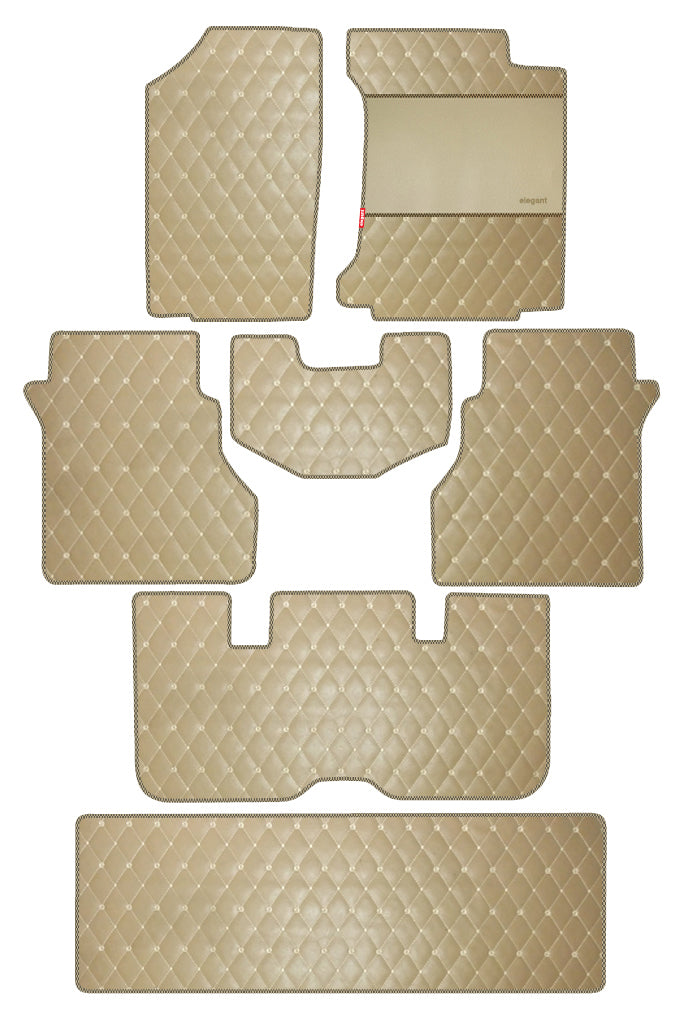 Elegant Luxury Leatherette Car Floor Mat Beige Compatible With Mahindra Xuv700 7 Seater