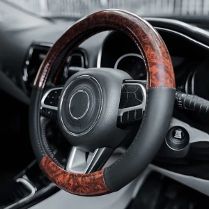 Carmate Premium Faux Leather Steering Wheel Cover Wood Grain KC-W136
