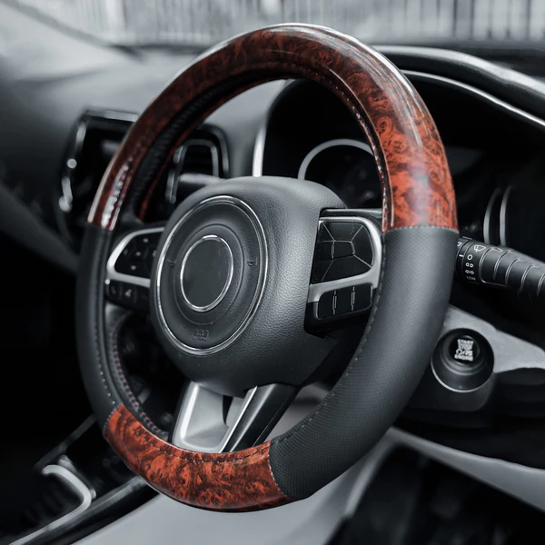 Carmate Premium Faux Leather Steering Wheel Cover Wood Grain