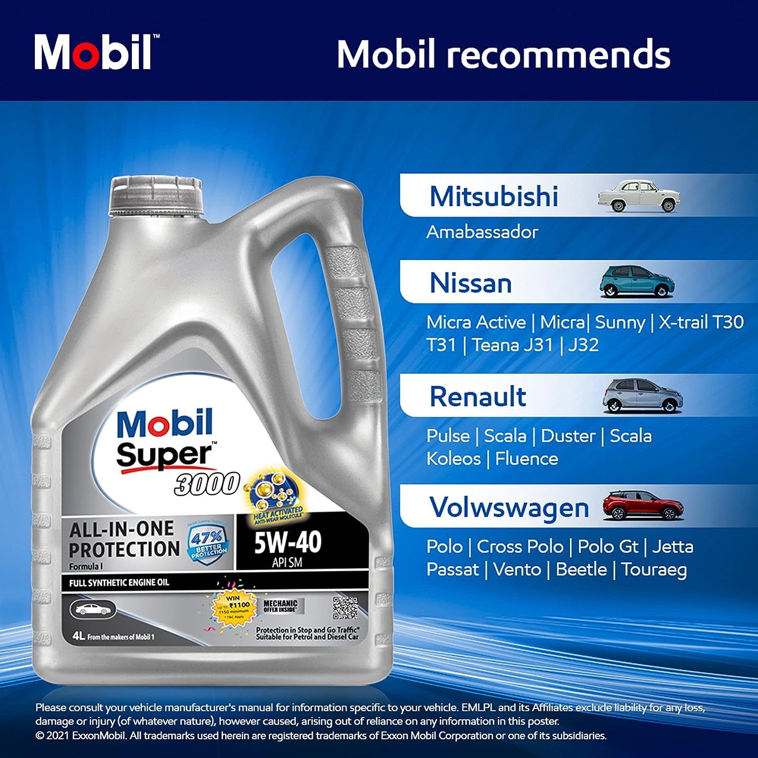 Mobil 1 Super 3000 Formula 5w40 Fully Synthetic Engine Oil - 4L