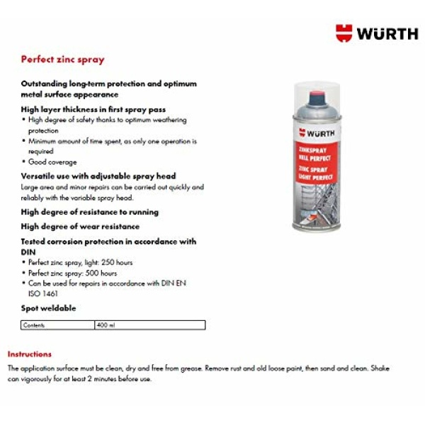 Wurth Zinc Spray Light Perfect 400ml