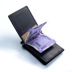 Carbonado Leather Black Tri-Fold Money Clip Wallet