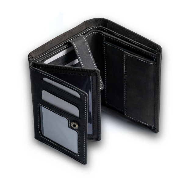 Carbonado Leather Black Tri-Fold Wallet