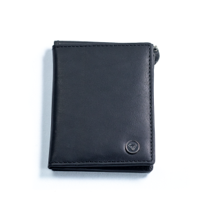 Carbonado Leather Black Tri-Fold Money Clip Wallet