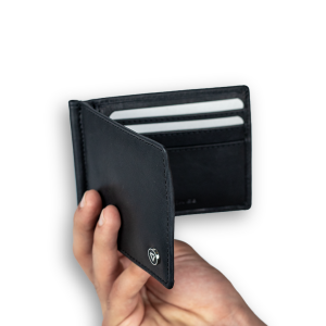Carbonado Leather Black Bi-Fold Money Clip Wallet