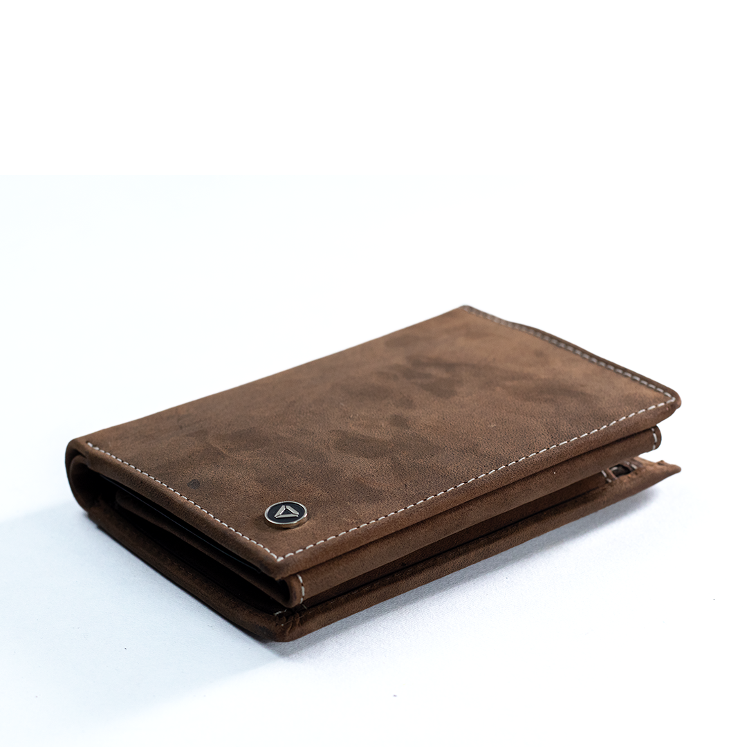 Carbonado Leather Brown Tri-Fold Wallet