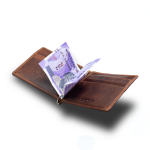 Carbonado Leather Brown Bi-Fold Money Clip Wallet