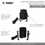 BOBO Jaw-Grip Mobile Holder with Fast 15W Wireless Charger - BM6 Silver