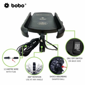 BOBO Jaw-Grip Mobile Holder with Fast 15W Wireless Charger - BM6 Black