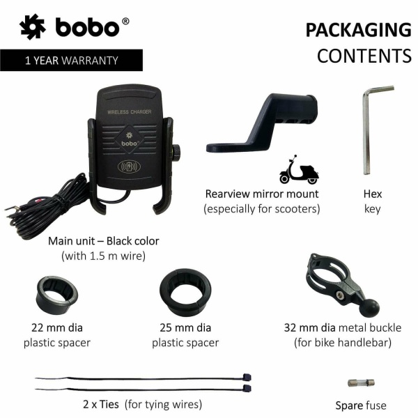 BOBO Jaw-Grip Mobile Holder with Fast 15W Wireless Charger - BM6 Black