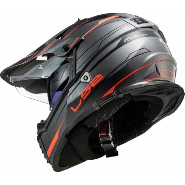 LS2 Helmet MX436 Pioneer Evo Knight Titanium Fluoro Orange Matt, Full Faced