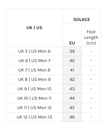 Solace Boots Size Guide