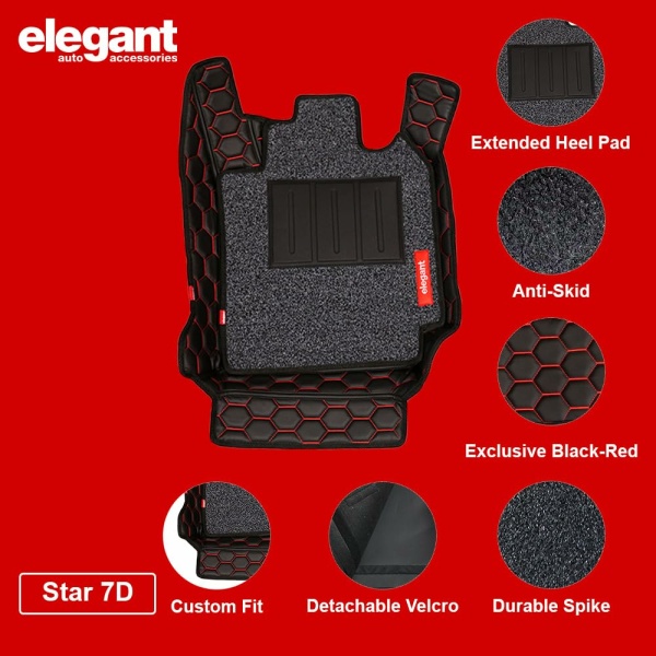 Elegant Star 7D Car Floor/Foot/Mat Compatible with Skoda Superb 2016 Onwards | Black & Red, Black & White