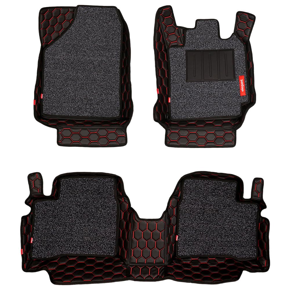 Elegant Star 7D Car Floor/Foot/Mat Compatible with MG Hector | Black & Red, Black & White