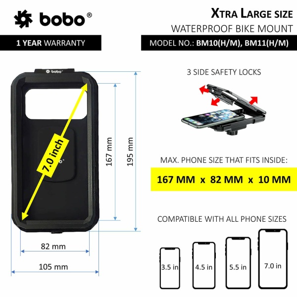 BOBO Waterproof Mobile Holder with Charger BM11H (Handlebar attachment)