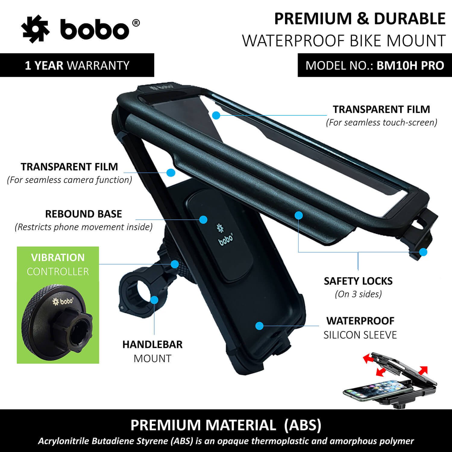 BOBO Waterproof Mobile Holder BM10H (Handlebar attachment)