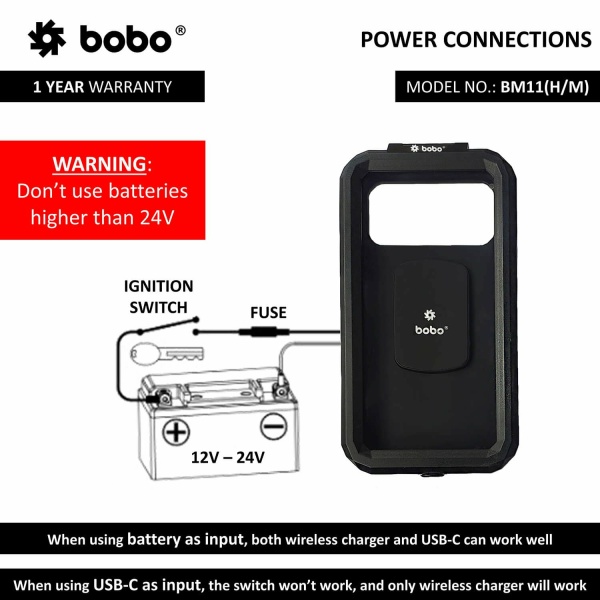 BOBO Waterproof Mobile Holder with Charger BM11H (Handlebar attachment)