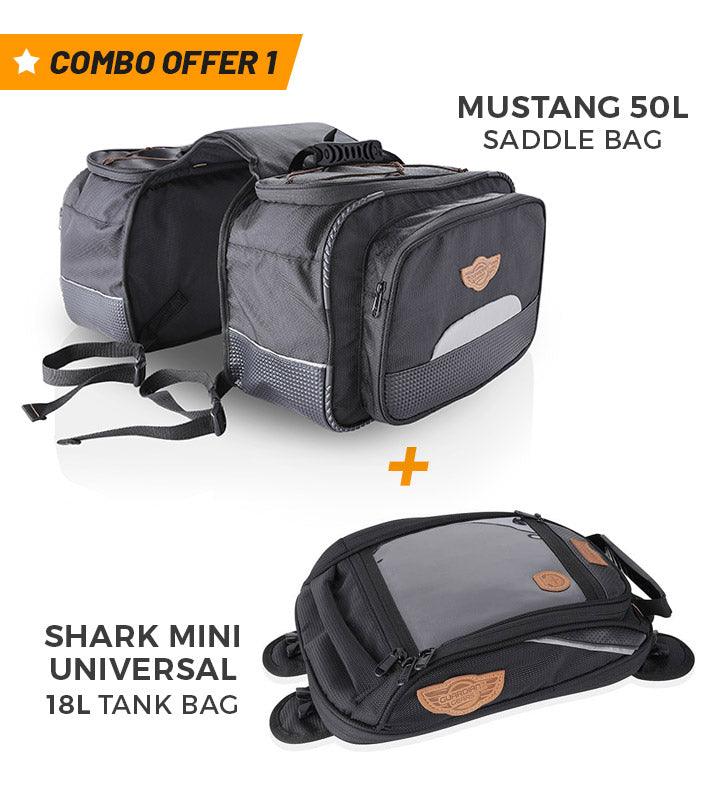 GUARDIAN GEARS Combo 1 Mustang 50L Saddle bags + Shark Mini Universal 18L Tank Bag