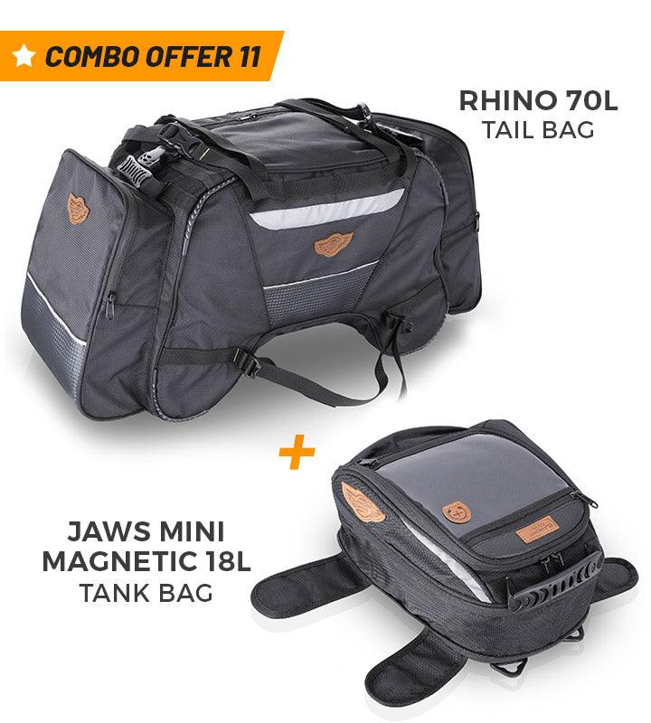 GUARDIAN GEARS Combo 11: Rhino 70L Tail Bag + Jaws Mini Magnetic 18L Tank Bag