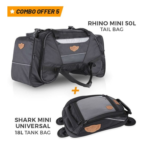GUARDIAN GEARS Combo 5 Rhino Mini 50L Tail Bag + Shark Mini Universal 18L Tank Bag
