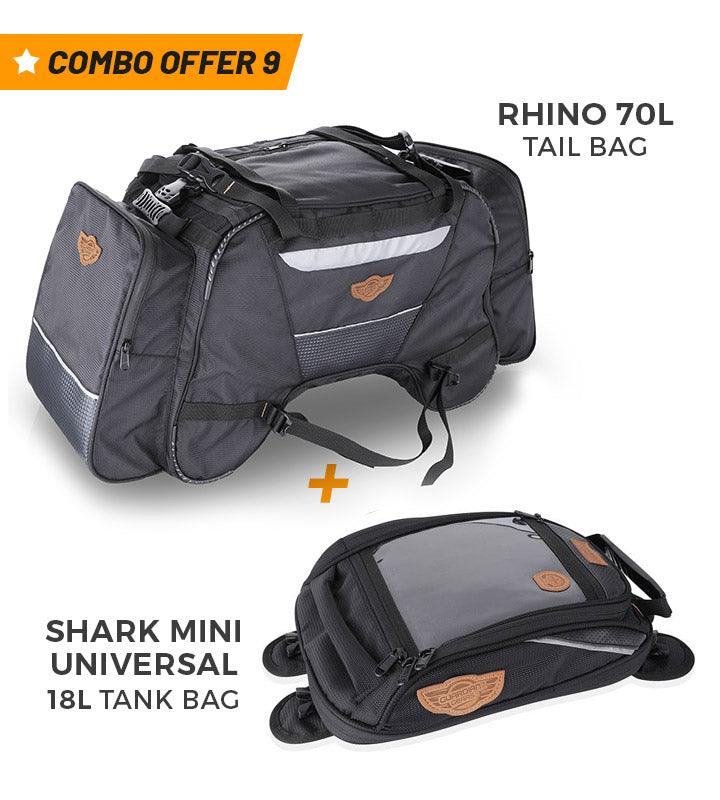 GUARDIAN GEARS Combo 9: Rhino 70L Tail Bag + Shark Mini Universal 18L Tank Bag