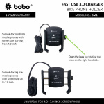 BOBO Jaw Grip Mobile Holder BM1 Black (with fast USB 3.0 charger)
