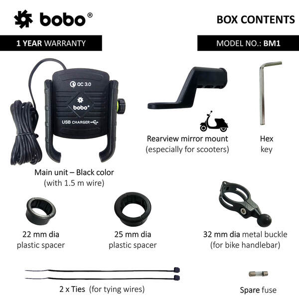 BOBO Jaw Grip Mobile Holder BM1 Black (with fast USB 3.0 charger)